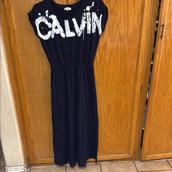 Calvin Klein | Dresses | Calvin Klein Blue Maxi Dress Casual Crew Neck  Short Sleeve | Poshmark